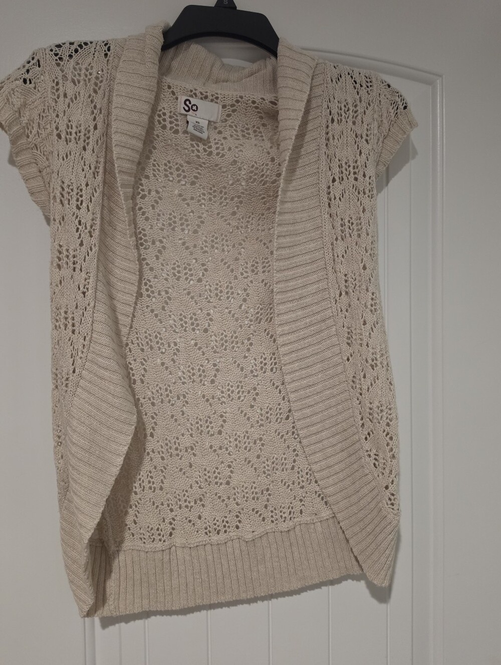 SO Beige Open-Knit Short Sleeve Cardigan